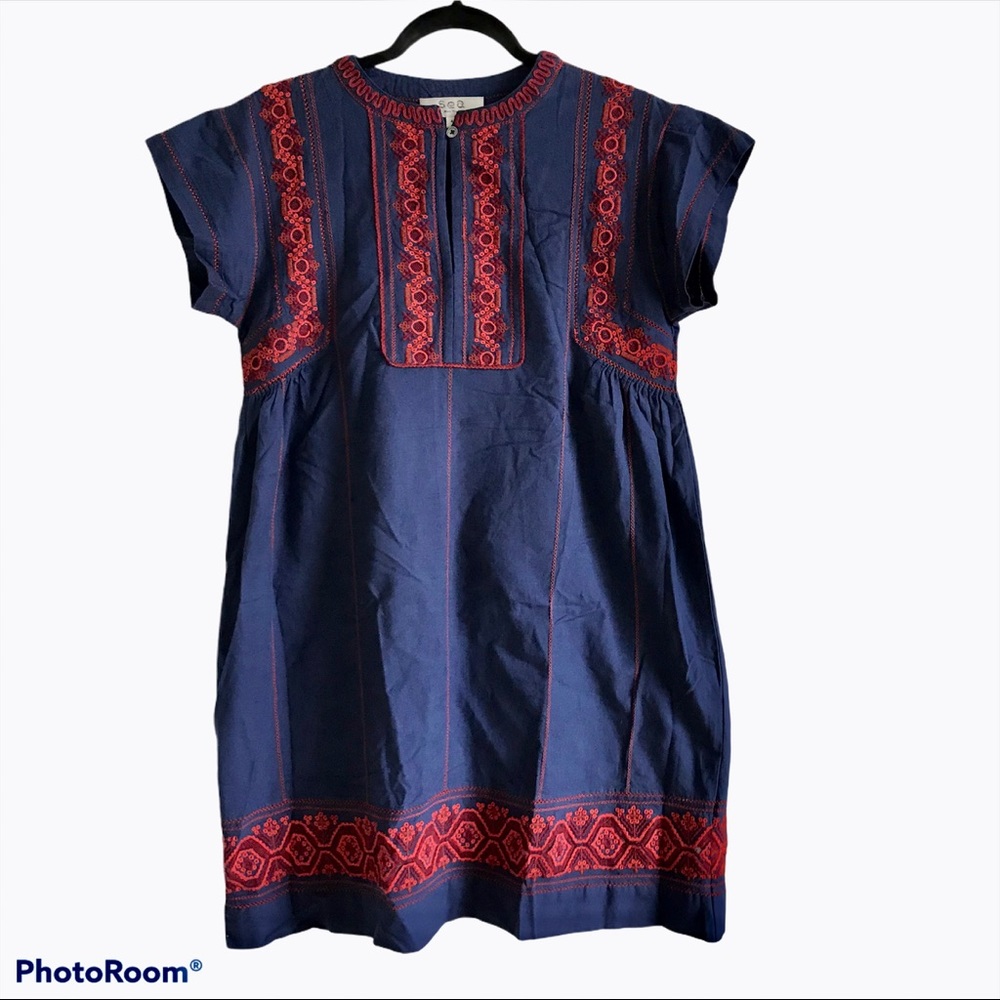 Sea New York Tunic Dress/ Navy with Red Embroidery